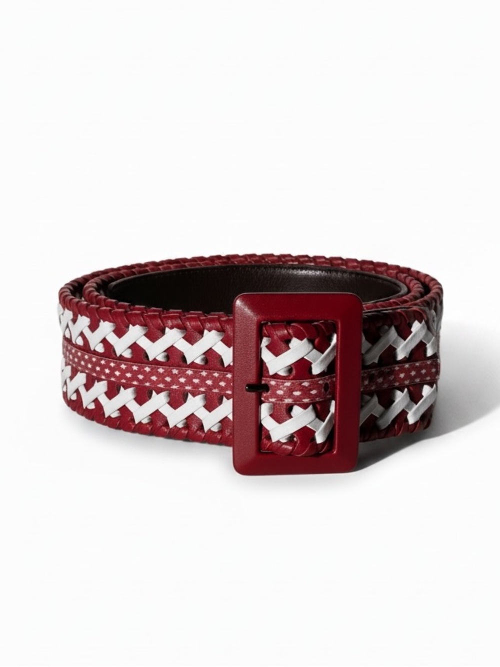 Oscar de la Renta Red White Wide Leather Snakeskin Trim Belt Womens Sz M